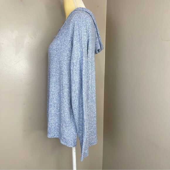 Women Sweatshirt Large Hoodie Blue Long Sleeve Hi-Low Poof New York - Picture 4 of 13